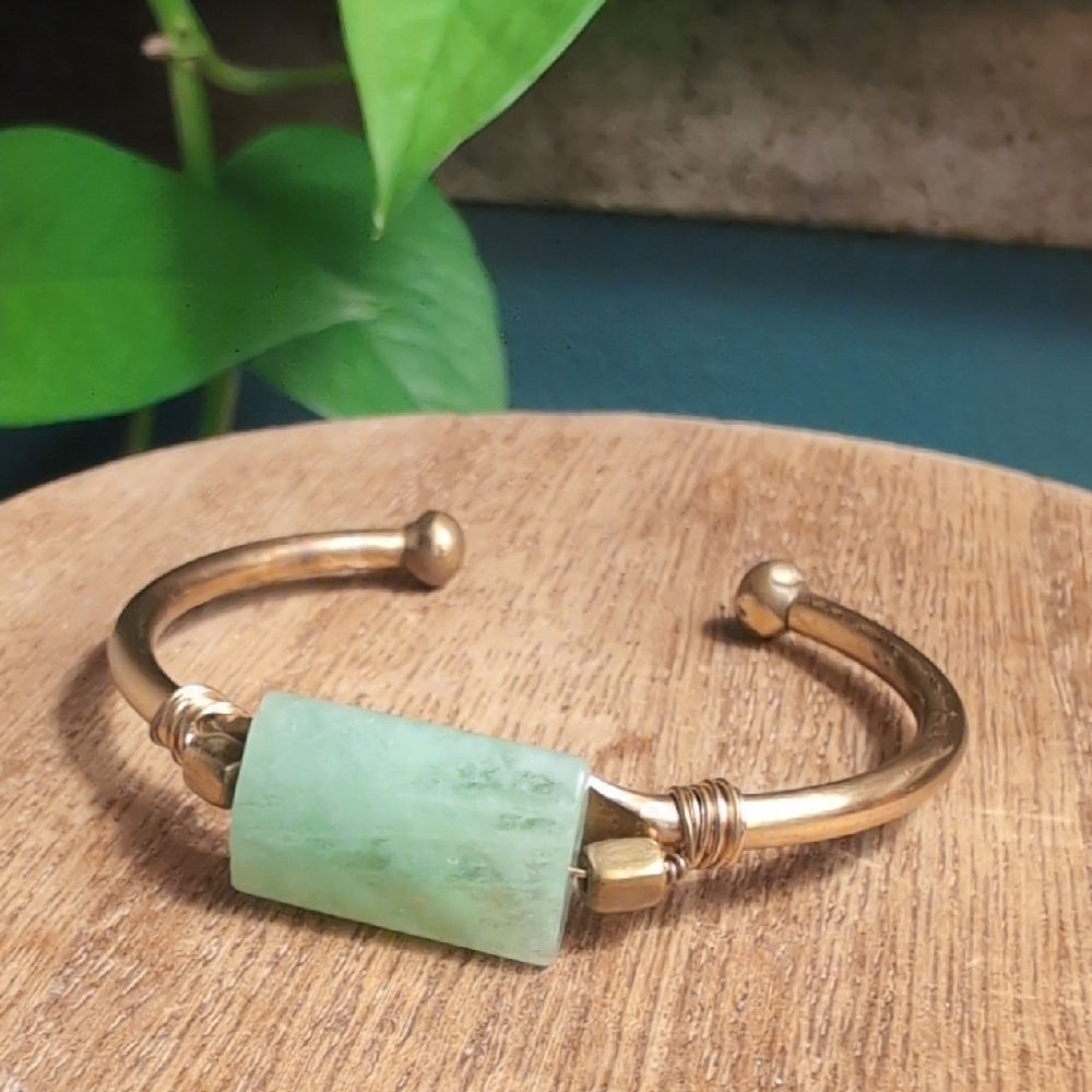 Dainty Rustic Brass & Glass Cuff